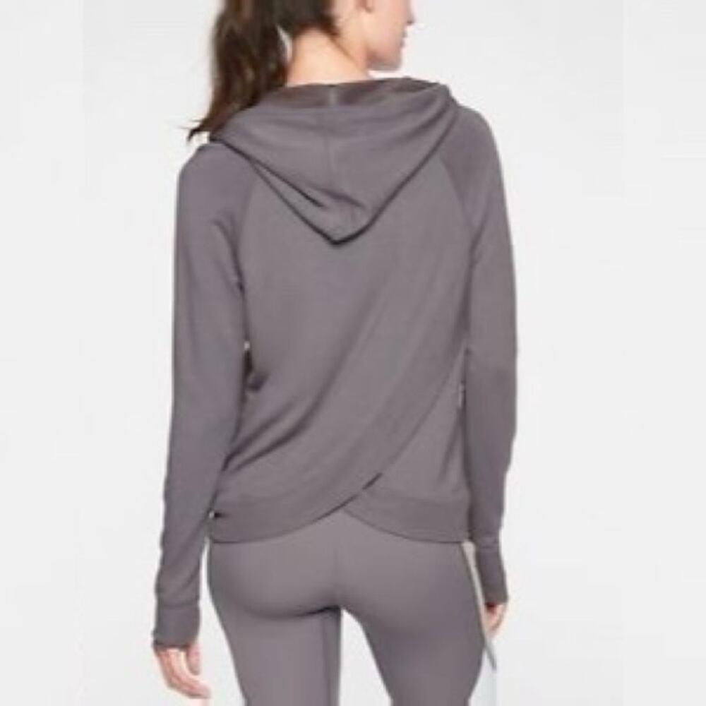 Athleta Dark Gray Criss Cross Back Cropped Hoodie Pullover Size XS